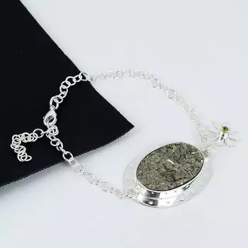 Браслет из натурального пирита и друзы из серебра 925 пробы, браслет из цитрина для жены, браслет унисекс, подарок на День благодарения 8 золотистый