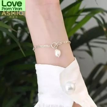 Браслет из натурального пресноводного жемчуга из стерлингового серебра 925 пробы, модные украшения для женщин 18cm белый