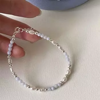 Браслет из натурального пресноводного жемчуга, женский, простой, круглый браслет из стерлингового серебра, нишевый, элитный, женский, темпераментный, ювелирный 925 silver
