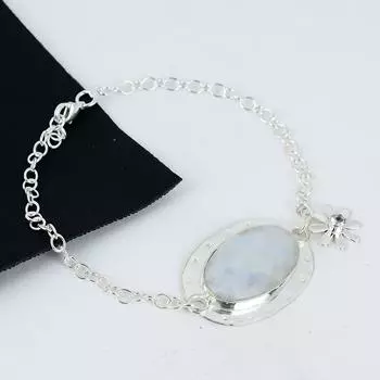 Браслет из натурального радужного лунного камня ручной работы из стерлингового серебра 925 пробы, браслет с белым топазом для жены, браслет унисекс, подарок на годовщину 8 белый