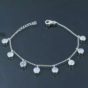 Браслет из натурального радужного лунного камня, серебро 925 пробы, браслет со звеньями от 7 до 8 дюймов, ювелирный браслет ручной работы, подарок на День святого Валентина белый