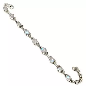 Браслет из натурального радужного лунного камня ручной работы из цельного серебра 925 пробы 7-8 дюймов v2y13