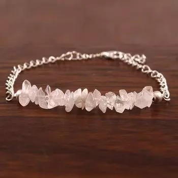 Браслет из натурального розового кварца, браслет с грубыми чипсами, браслет из стерлингового серебра 925 пробы, браслет из кварцевого кристалла, подарок для нее, регулируемый браслет. Free Size розовый