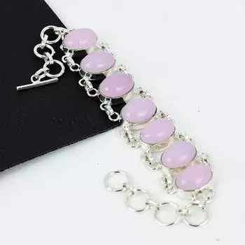 Браслет из натурального розового кварца ручной работы из стерлингового серебра 925 пробы, браслет из розового кварца для жены, браслет унисекс, подарок из ваты 8 розовый