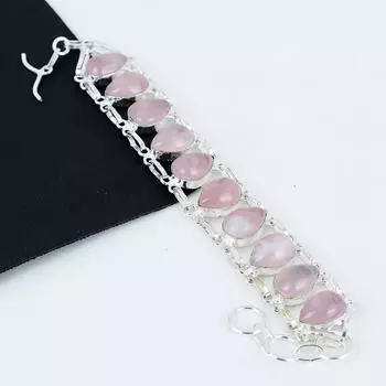Браслет из натурального розового кварца ручной работы из стерлингового серебра 925 пробы, браслет из розового кварца для жены, браслет унисекс, подарок для мамы 8 розовый
