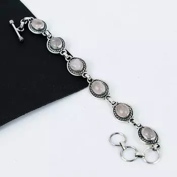 Браслет из натурального розового кварца ручной работы из стерлингового серебра 925 пробы, браслет из розового кварца для жены, браслет унисекс, подарок на вечеринку 8 розовый