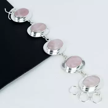 Браслет из натурального розового кварца ручной работы из стерлингового серебра 925 пробы, браслет из розового кварца для жены, браслет унисекс, праздничные наряды в подарок 8 розовый