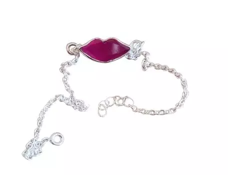 Браслет из натурального розового оникса с подвеской в виде губ и поцелуя из стерлингового серебра 925 пробы 7-8 дюймов 8 inch.