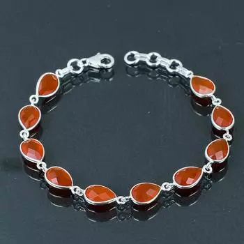 Браслет из натурального сердолика, серебро 925 пробы, браслет из драгоценных камней в форме капли, браслет ручной работы, ювелирный подарок на День святого Валентина оранжевый