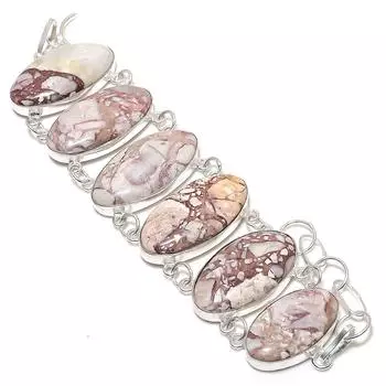 Браслет из натурального серебра с листовой яшмой и драгоценным камнем 925 пробы 7-8 дюймов F6e55