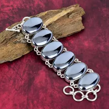 Браслет из натурального шунгита, ювелирные изделия из стерлингового серебра 925 пробы, красивые украшения из драгоценных камней, подарок ручной работы для мамы, ювелирный подарок для нее 8 Inches With Adjustable синий