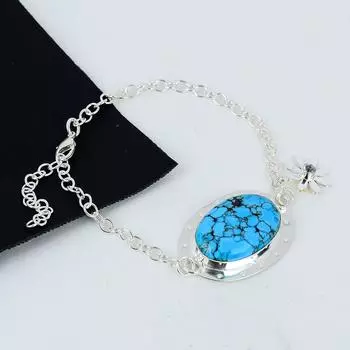 Браслет из натурального тибетского бирюзового камня ручной работы из стерлингового серебра 925 пробы, браслет с белым топазом для жены, браслет унисекс, пасхальный подарок 8 синий