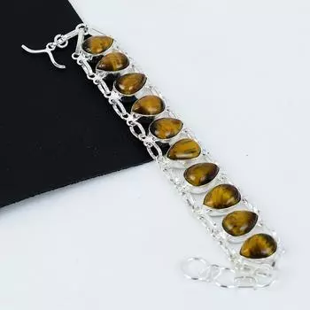 Браслет из натурального тигрового глаза ручной работы из стерлингового серебра 925 пробы, браслет из тигрового глаза для жены, браслет унисекс, праздничный подарок 8 коричневый