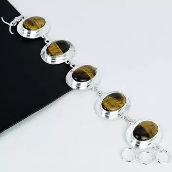 Браслет из натурального тигрового глаза ручной работы из стерлингового серебра 925 пробы, браслет из тигрового глаза для жены, браслет унисекс, подарки на годовщину 8 коричневый