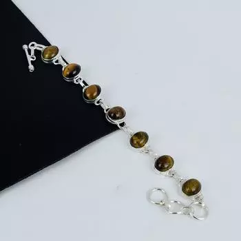 Браслет из натурального тигрового глаза ручной работы из стерлингового серебра 925 пробы, браслет из тигрового глаза для жены, браслет унисекс на вате, подарок для любви 8 коричневый