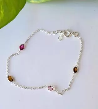 Браслет из натурального турмалина с драгоценными камнями из стерлингового серебра 925 пробы, 7-8 дюймов, Рождество 7-8