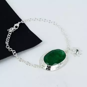 Браслет из натурального зеленого апатита ручной работы из стерлингового серебра 925 пробы, изумрудный браслет для жены, браслет унисекс, подарок на вату 8 зелёный