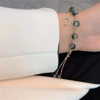 Браслет из натурального зеленого кристалла с привидениями, милый браслет с подвесками из циркония и кролика для женщин, ювелирный подарок, простой браслет с луной в тренде