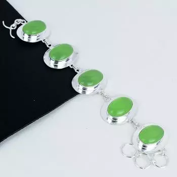 Браслет из натурального зеленого оникса ручной работы из стерлингового серебра 925 пробы, браслет из зеленого оникса для жены, браслет унисекс, подарки из ваты 8 зелёный