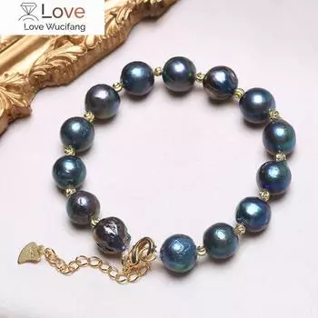 Браслет из натурального жемчуга Baroqueonly с застежкой в форме сердца из стерлингового серебра 925 пробы, нерегулярные жемчужные украшения, темно-зеленый жемчуг, несколько размеров Hqi 16cm