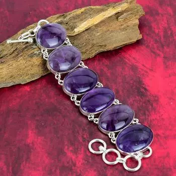 Браслет из натурального звездчатого аметиста, драгоценный камень звездный аметист, ювелирные изделия из стерлингового серебра 925 пробы, регулируемый красивый браслет ручной работы, для свадебного подарка 8 Inches With Adjustable фиолетовый