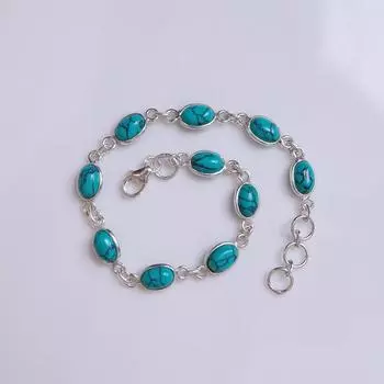 Браслет из натуральной бирюзы / Браслет из стерлингового серебра 925 пробы / Браслет из драгоценных камней / Регулируемый минималистичный браслет / Ювелирные изделия ручной работы 14.05mm-22.33mm синий