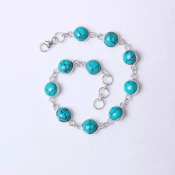 Браслет из натуральной бирюзы / Браслет из стерлингового серебра 925 пробы / Камень декабря / Женские серебряные украшения / Подарок жене на годовщину 6-9 Inch синий
