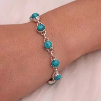 Браслет из натуральной бирюзы / Браслет из стерлингового серебра 925 пробы / Браслет с камнем декабря / Украшения с кабошонами / Изящный браслет / Подарок для нее 6-9 Inch синий