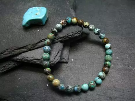 Браслет из натуральной бирюзы, необработанный ~ 7,5 дюймов ~ 6-10 мм круглые бусины 6MM