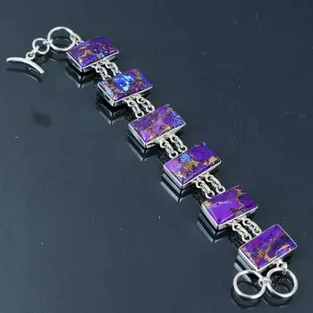 Браслет из натуральной фиолетовой меди и бирюзы, серебро 925 пробы, от 7 до 8 дюймов, браслет ручной работы, ювелирный подарок на День святого Валентина фиолетовый