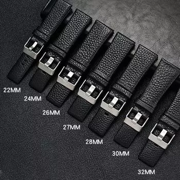 Браслет из натуральной кожи для часов 22 мм 24 мм 26 мм 27 мм 28 мм 30 мм 32 мм 22mm чёрный