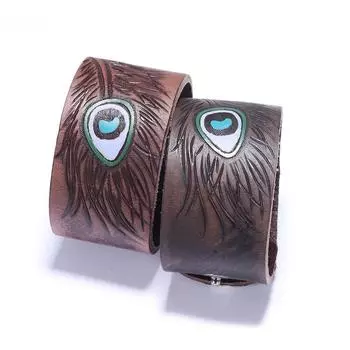 Браслет из натуральной кожи с перьями павлина, ювелирные изделия, широкий кожаный браслет