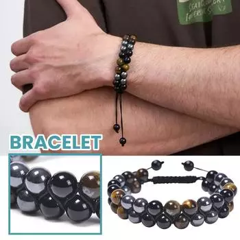 Браслет из натуральных глазных камней для мужчин и женщин, сплетенный вручную, регулируемый One Size чёрный