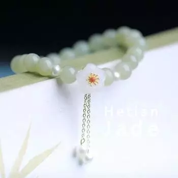 Браслет из натуральных нефритовых бусин Hetian с вишней для женщин зелёный