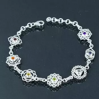 Браслет из натуральных семи чакр с драгоценными камнями, серебро 925 пробы, браслет со звеньями, браслет из нескольких драгоценных камней ручной работы с чакрами, ювелирный подарок на День святого Валентина разноцветный