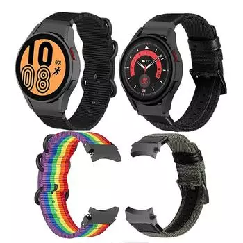 Браслет из нейлонового ремешка No Gaps для Samsung Galaxy Watch 7/6/5/4 44 мм 40 мм 5pro 45 мм, ремешок из холста для Galaxy Watch4 6Classic 43 мм 47 мм galaxy watch7/6/5/4 40mm чёрный