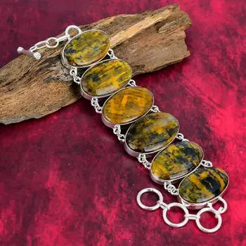 Браслет из неллита, браслет из твердого серебра 925 пробы, драгоценный камень ручной работы, браслет, уникальные ювелирные изделия, регулируемый браслет-цепочка для женщин 8 Inches With Adjustable жёлтый