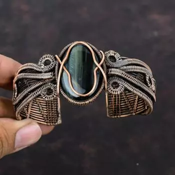 Браслет из неллита, медная проволока, обернутая драгоценным камнем, браслет-манжета, ювелирные изделия из неллита, регулируемый браслет, браслет ручной работы, медные украшения, подарок на помолвку