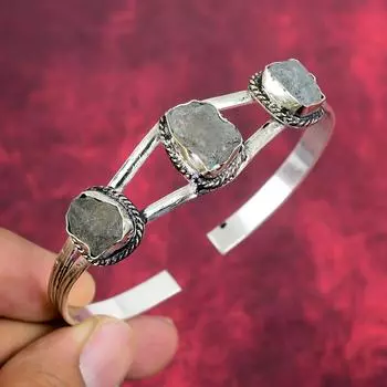 Браслет из необработанного аквамарина, ювелирные изделия ручной работы из цельного серебра 925 пробы, прекрасный браслет из необработанного драгоценного камня для женщин Adjustable синий