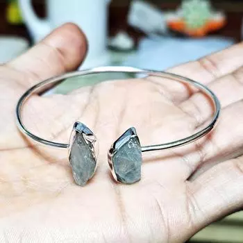 Браслет из необработанного аквамарина, ювелирные изделия ручной работы, серебро 925 пробы, браслет-манжета, браслет-бэнгл цвет морской волны