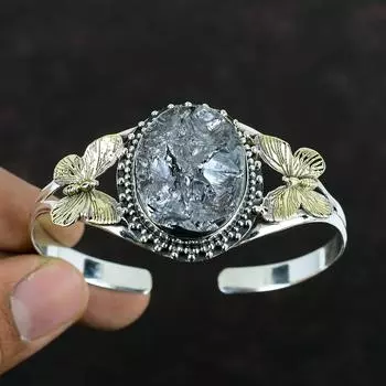 Браслет из необработанного драгоценного камня шунгит, браслет-манжета ручной работы, регулируемый браслет из стерлингового серебра 925 пробы, браслет-манжета с позолотой 18 карат, браслет-бабочка