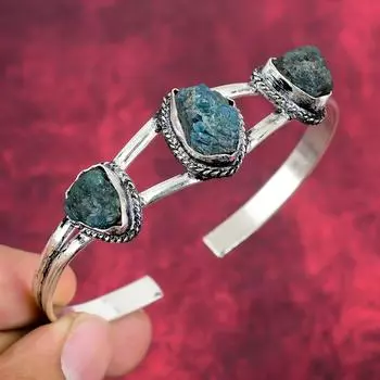 Браслет из необработанного неонового апатита 925 пробы, антикварные необработанные драгоценные камни для нее, украшения ручной работы для женщин Adjustable синий