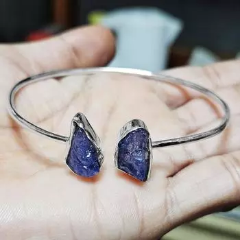 Браслет из необработанного танзанита, украшения ручной работы, серебро 925 пробы, браслет-манжета, женские украшения синий