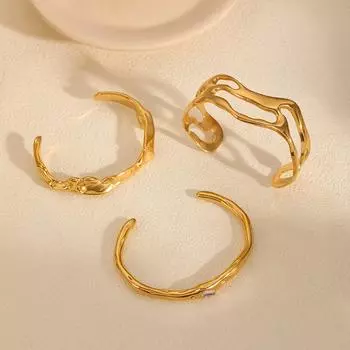 Браслет из нержавеющей стали 18-каратного золота, двухслойная волнистая текстурированная бижутерия, женский браслет из титановой стали с нерегулярным жидким дизайном 18K gold