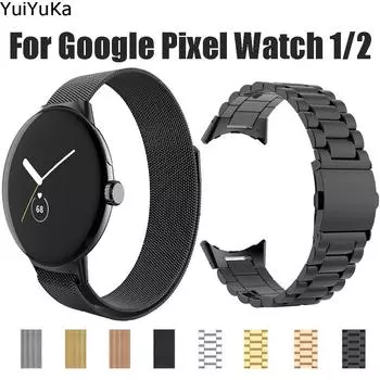 Браслет из нержавеющей стали для Google Pixel Watch 2/Pixel Watch с металлическими звеньями, магнитный активный ремешок, сменный браслет для Pixel Watch for Google Pixel Watch 1/2 золотой