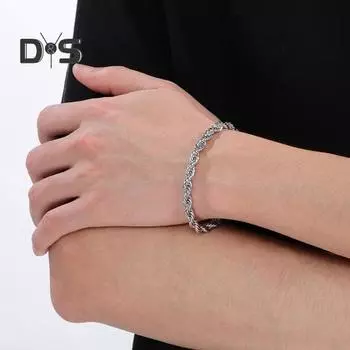 Браслет из нержавеющей стали для мужчин и женщин, полированная отделка, формальный рождественский браслет из витых звеньев, аксессуар для запястья 20cm серебряный