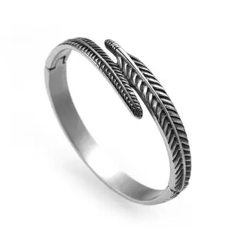 Браслет из нержавеющей стали для мужчин, креативный хип-хоп браслет с золотым пером белый