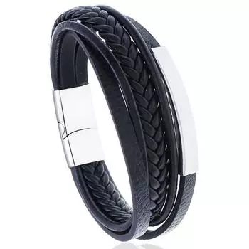 Браслет из нержавеющей стали, простой многослойный плетеный браслет из воловьей кожи в стиле ретро из титановой стали