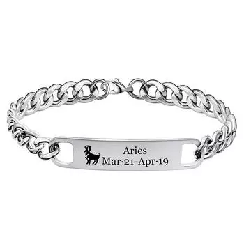Браслет из нержавеющей стали с 12 созвездиями, серебряный кубинский браслет, подарок на день рождения для мужчин и женщин