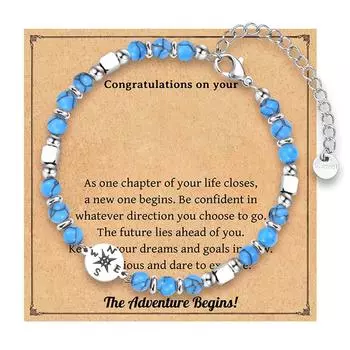 Браслет из нержавеющей стали с бусинами для выпускного сезона Стильный и практичный браслет Идеальный подарок на любой случай синий